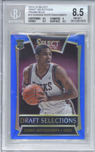 2013-14 Select Draft Selections Prizms Blue Giannis Antetokounmpo Card (Beckett/BGS Graded NM-MT+ 8.5)