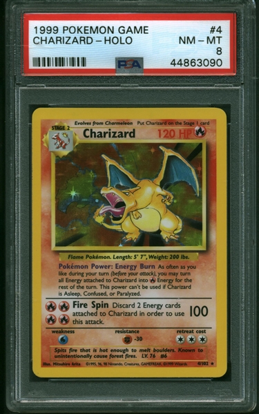Iconic Modern Investment: Charizard 1999 Pokemon Game #4 Holographic Trading Card - PSA NM 8! 
