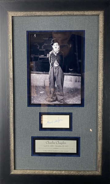 Charlie Chaplin Signed 3.75" x 2" Vintage Album Page Framed Display (JSA)