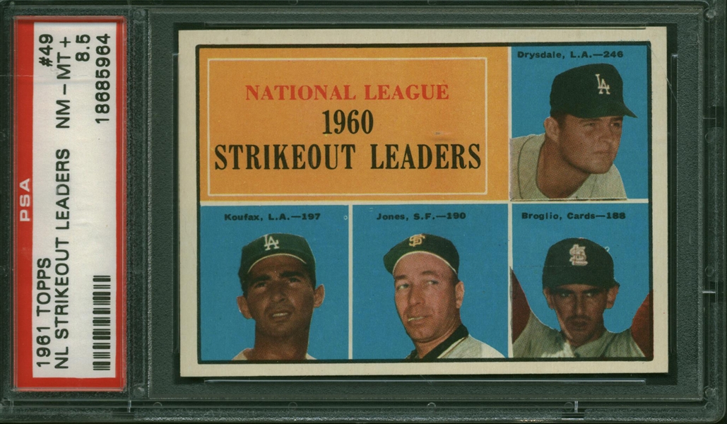 1961 TOPPS NL Strikeout Leaders Trading Card (PSA 8.5)