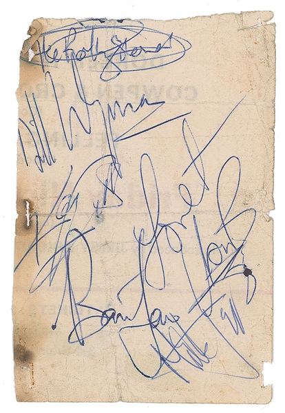 The Rolling Stones Vintage Group Signed 2.5" x 4" Handbill w/ Jones, Jagger, Richards, Watts & Wyman! (Beckett/BAS)