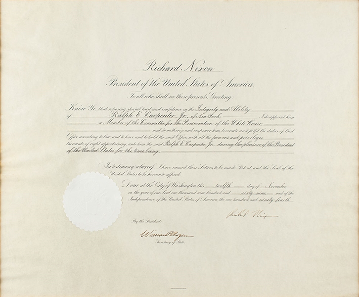 President Richard Nixon Intriguing "Committee for the Preservation of the White House" 1969 Appointment (Beckett/BAS)