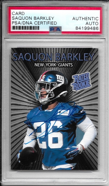 Saquon Barkley Signed 2018 Donruss Rated Rookie Football Card (PSA/DNA Encapsulated)