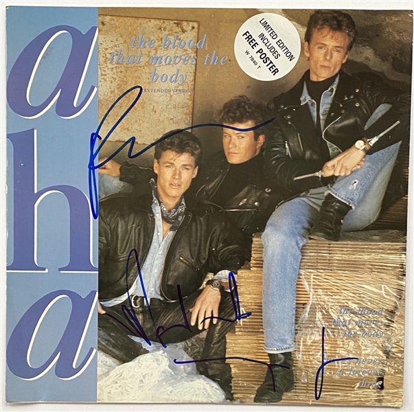 A-Ha In-Person Group Signed “The Blood That Moves the Body" 12-Inch EP Record Album (3 Sigs)(John Brennan Collection)(Beckett/BAS Guaranteed)