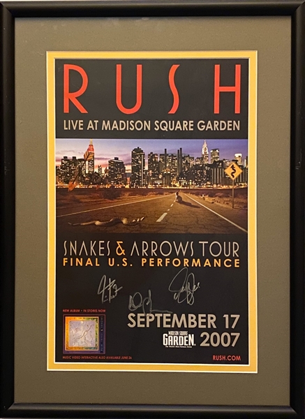 Rush In-Person Group Signed Original 2007 “Snakes & Arrows” 10.5" x 16.5" Tour Poster (3 Sigs) (Beckett/BAS Guaranteed)