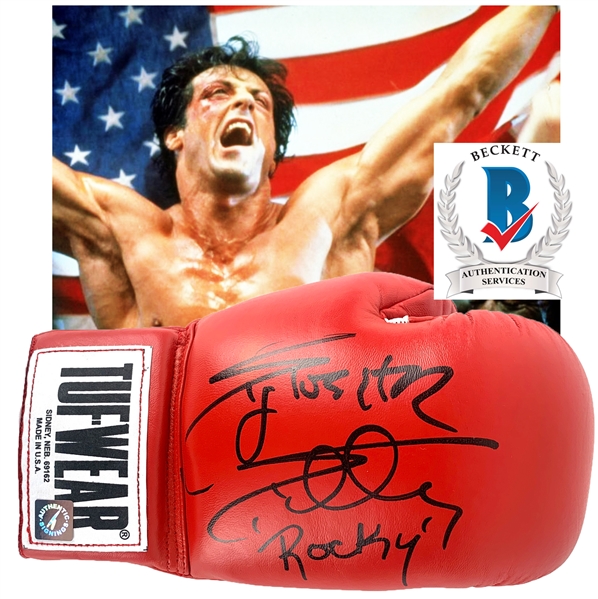 Rocky: Sylvester Stallone Superb Signed Boxing Glove w/ "Rocky" Inscription (Beckett/BAS LOA)