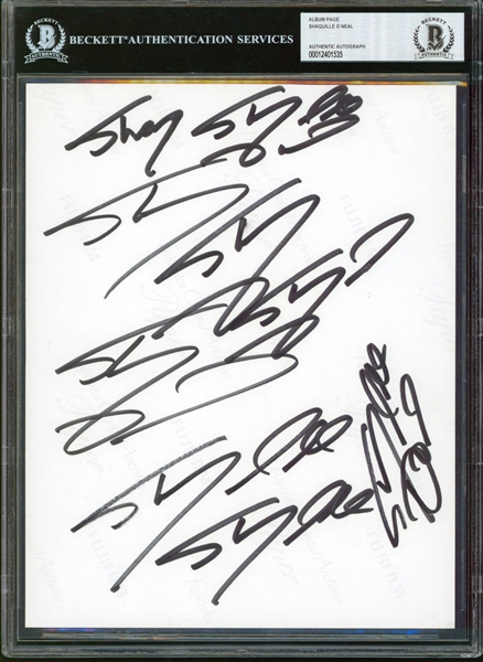 Shaquille ONeal Unique 9x Signed 8.5" x 11" Autograph Practice Sheet (Beckett/BAS Encapsulated)