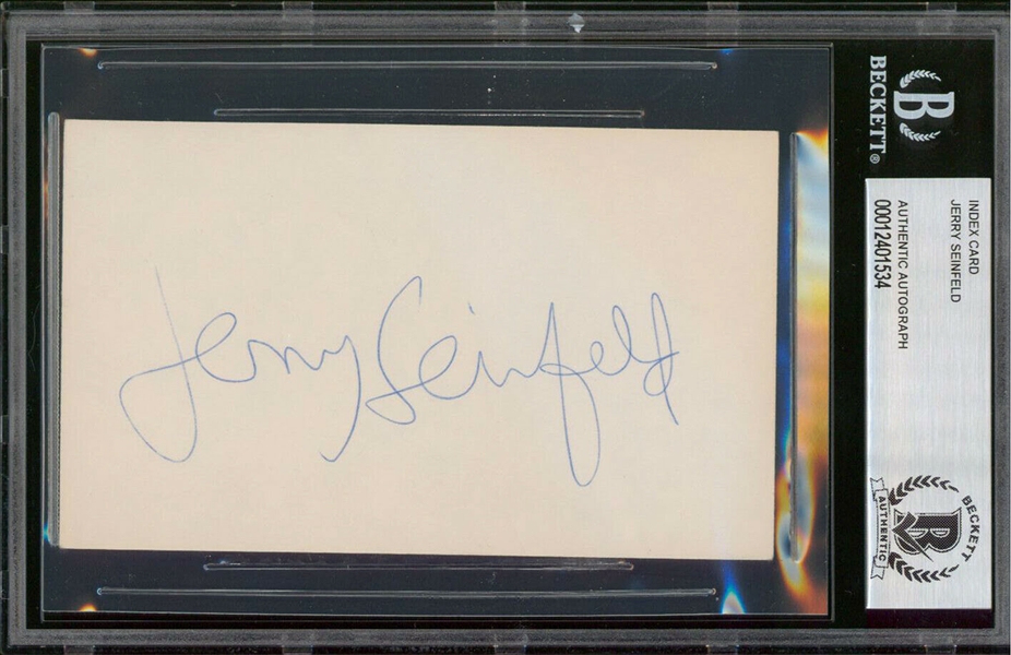 Jerry Seinfeld Signed 3" x 5" Card with Rare Early Every-Letter Autograph (Beckett/BAS Encapsulated)