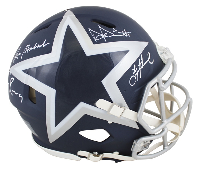 Cowboy QBs Multi Signed Dallas Cowboys ProLine AMP Helmet with Staubach, Aikman, Romo & Prescott (Beckett/BAS COA)