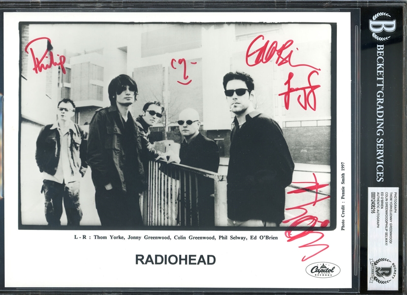 Radiohead Group Signed 8" x 10" B&W Capitol Records Publicity Photograph (Beckett/BAS Encapsulated)