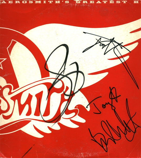 Aerosmith Group Signed "Greatest Hits" Album Cover w/ 4 Signatures! (Becket/BAS)