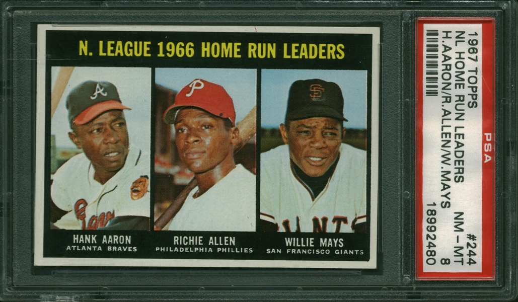 1967 Topps #244 NL RBI Leaders w/ Aaron, Mays & Allen :: PSA 8