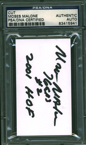Moses Malone Signed 2" x 3.5"  Cut (PSA/DNA Encapsulated)