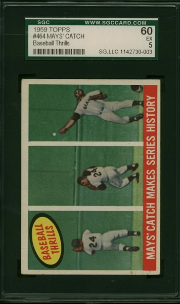1959 TOPPS Trading Card #464 Mays Catch - Baseball Thrills :: SGC EX 5