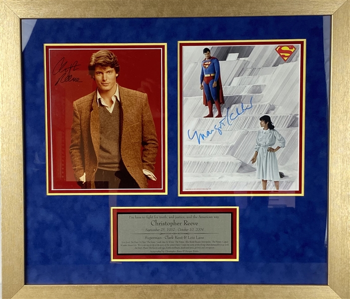 Superman: Christopher Reeve & Margot Kidder Signed 8" x 10" Photos in Custom Framed Display! (Beckett/BAS)