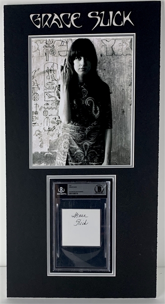 Jefferson Airplane: Grace Slick Signed BAS Encapsulated Cut in Custom Matted Display (Beckett/BAS Encapsulated)