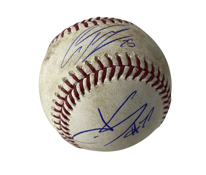Juan Soto & Gleyber Torres Signed & Game Used June 13, 2018 Rookie OML Baseball :: Both Hit Home Runs! (PSA/DNA & MLB) 