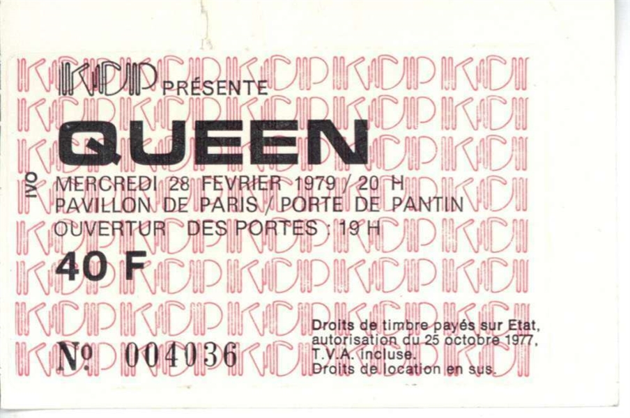 Queen Original 1979 French Concert Ticket