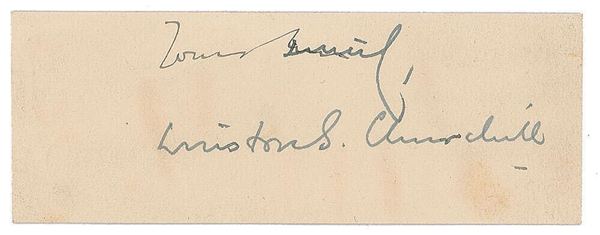 Winston Churchill Signed 3.5" x 1.25" Cut (Beckett/BAS)