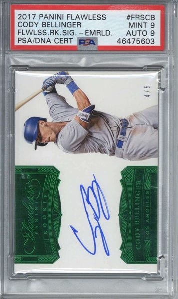 Cody Bellinger Signed 2017 Panini Flawless Emerald /5 Rookie Card (PSA Graded 9 w/ 9 Auto)