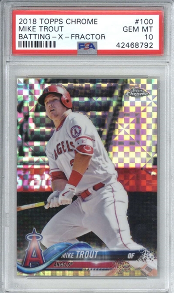 Mike Trout 2018 Topps Chrome Batting XFractor #100 Trading Card (PSA Graded GEM MINT 10)