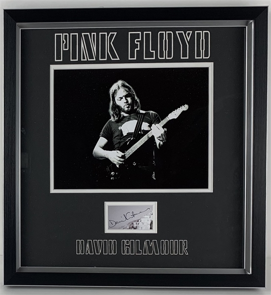 Pink Floyd: David Gilmour Signed 3" x 2" Cut Signature in Custom Framed Display (Beckett/BAS LOA)