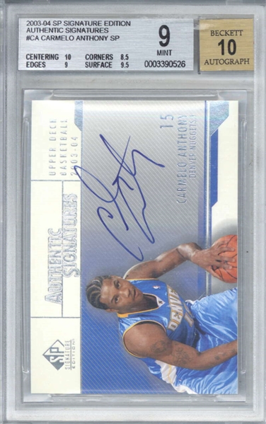 Carmelo Anthony Signed 2003-04 SP Signature Edition Rookie Card (Beckett/BGS Graded 9 w/ 10 Auto)