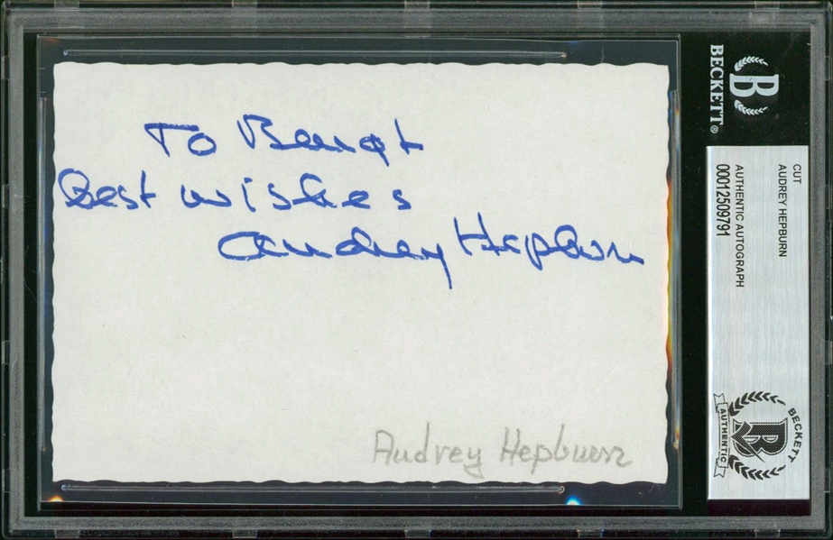 Audrey Hepburn Superb Signed 3.25" x 5.25" Card (Beckett/BAS Encapsulated)
