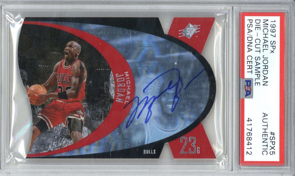 Michael Jordan ULTRA-RARE Signed 1997 SPx Die Cut Sample Basketball Card (PSA/DNA & Upper Deck)