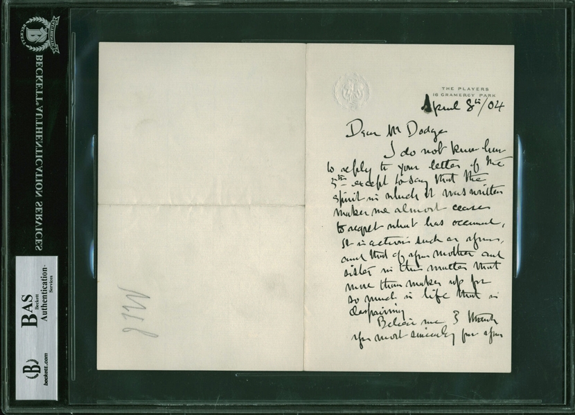 Augustus Saint-Gaudens Uncommon Handwritten & Signed Letter on Personal Stationary (Beckett/BAS Encapsulated)