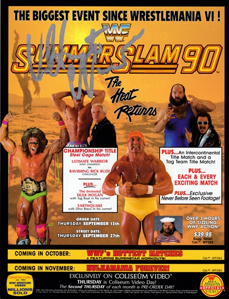 WWF: The Ultimate Warrior In-Person Signed Summer Slam 90 8.5" x 11" Promotional Flyer (Beckett/BAS Guaranteed)