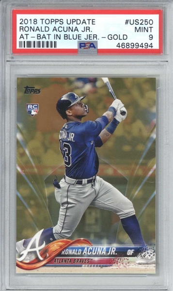 Ronald Acuna Jr. 2018 Topps Update Gold #US250 Rookie Card (PSA Graded MINT 9)