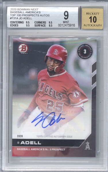 Jo Adell Signed 2020 Bowman Next Top 100 Prospects Rookie Card (Beckett/BGS Graded 9 w/ 10 Auto)