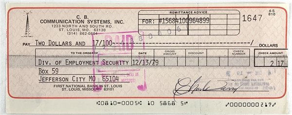 Chuck Berry Signed 1979 Business Bank Check with Uncommon "Charles Berry" Signature (Beckett/BAS COA)