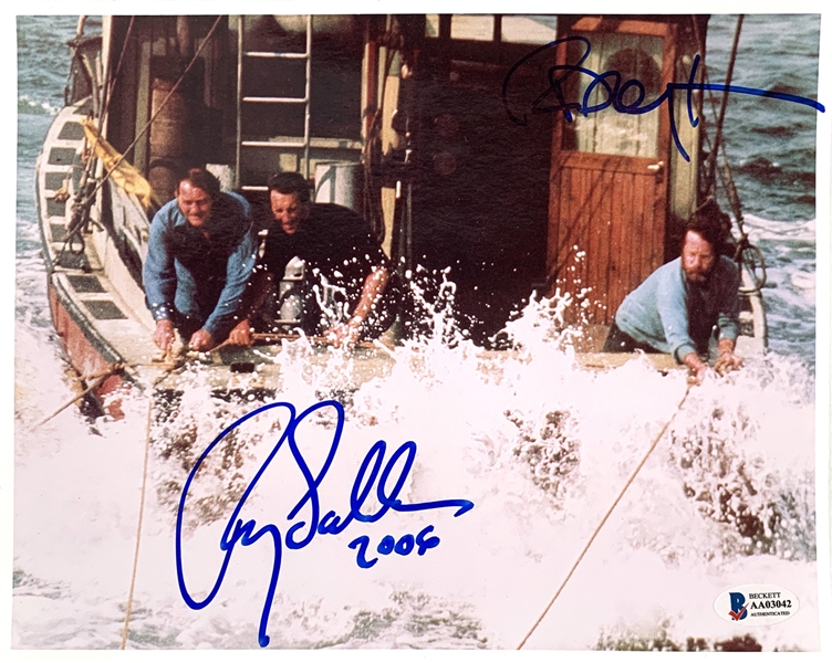 Jaws: Roy Scheider & Richard Dreyfuss Dual Signed 8" x 10" Color Photo (Beckett/BAS LOA)