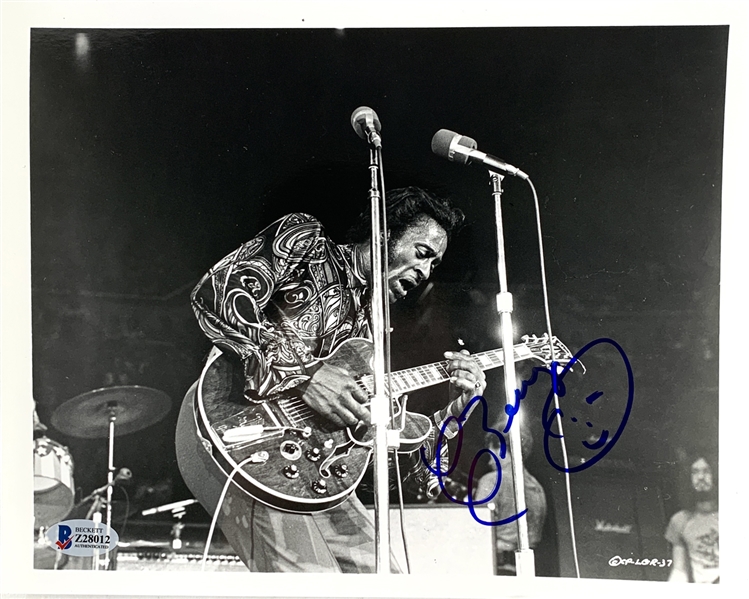 Chuck Berry Signed 8" x 10" B&W In-Concert Photograph (Beckett/BAS COA)