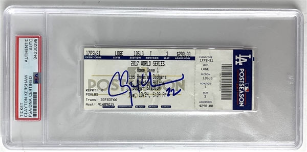 Clayton Kershaw Signed 2017 World Series Ticket (Kershaws First World Series Apparance)(PSA/DNA Encapsulated)