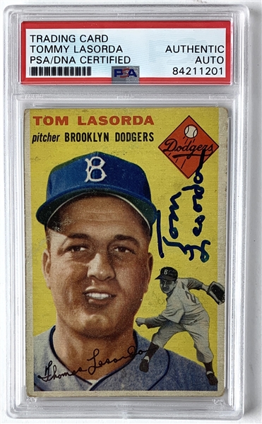 1954 Topps Tommy Lasorda Signed Rookie Card (PSA/DNA Encapsulated)