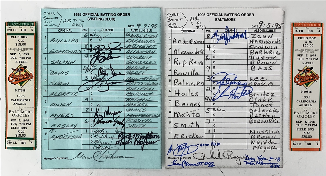 Cal Ripken: Official Umpires Lineup Cards & Game Memorabilia from Record-Tying 2,130 Game - Direct from Homeplate Umpire Al Clark!
