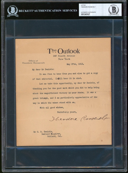 Theodore Roosevelt Signed 1912 Letter with Great Political Content (Beckett/BAS Encapsulated)