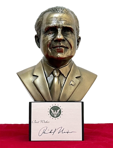 President Richard Nixon 9" Tall Bust HAND SIGNED Statue in Bronze Patina (Beckett/BAS Guaranteed)