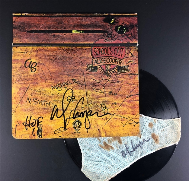 A Rare 1972 Classic "Schools Out" Album Signed TWICE by Alice Cooper, once on the cover and once on the pair of panties holding the Album (Beckett/BAS) (LOA)
