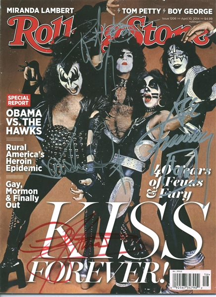 KISS Group Signed Rolling Stone Magazine (4 Sigs) (BAS Authentication)