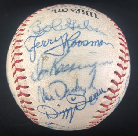 MLB Hall of Famers and Stars multi-signed Baseball, includes HOF inductees Bench, Caray, Gibson, Dean, Santo & Gowdy (JSA)