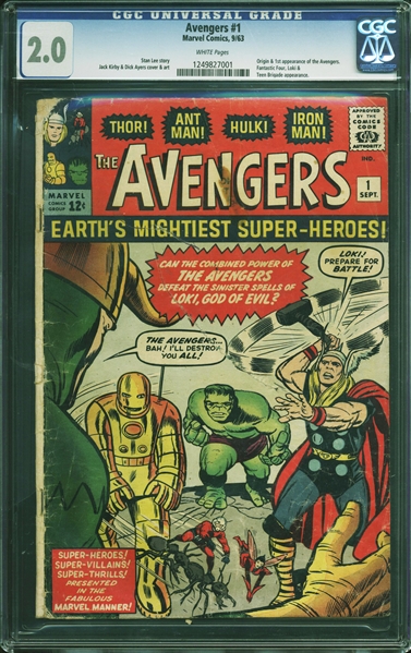 The Avengers #1 (Marvel, 1963) CGC GD 2.0 with WHITE Pages