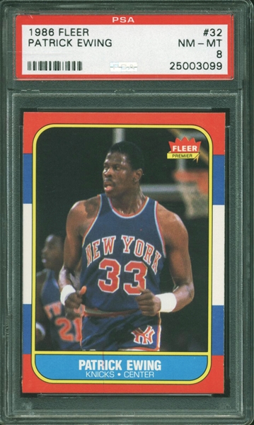 1986 Fleer Basketball Patrick Ewing ROOKIE RC #32 PSA 8 NM-MT