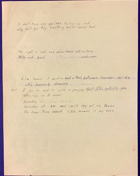 Chuck Berry Handwritten Unpublished Lyrics for Untitled Love Song (c.1970s)(Beckett/BAS LOA)