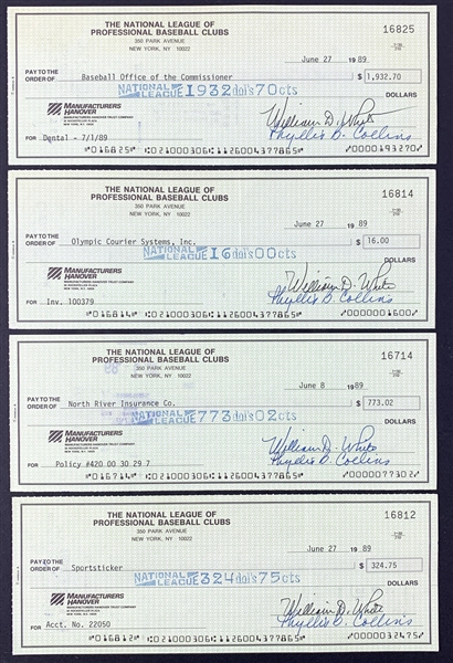 William White (NL President): Lot of Four (4) Signed National League Bank Checks (Beckett/BAS Guaranteed)