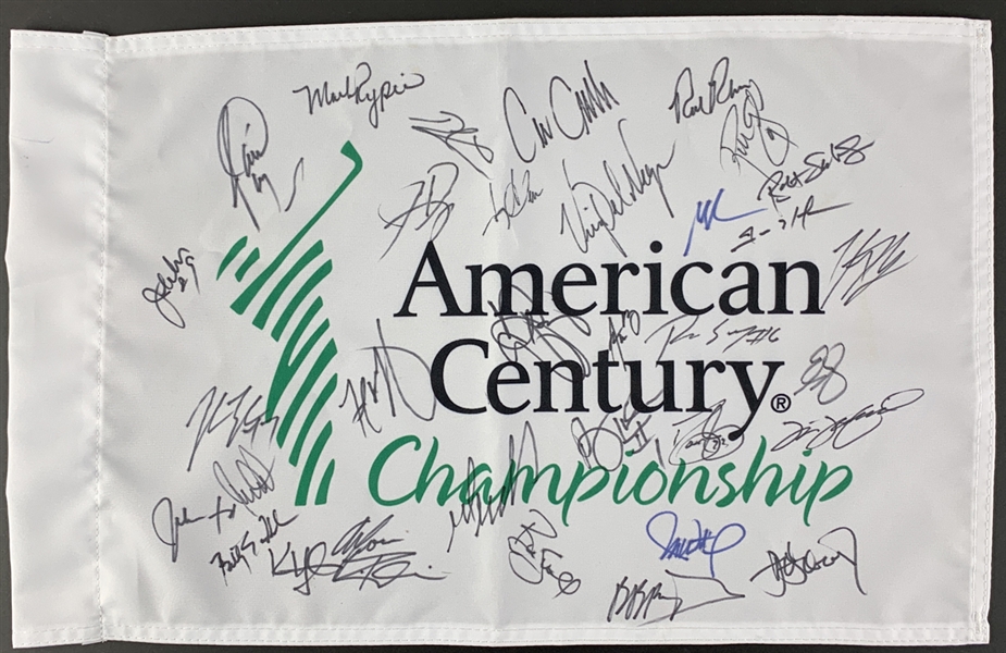 American Century Championship Multi-Signed Signed Souvenir Golf Flag with Aaron Rodgers, Emmitt Smith, etc. (Beckett/BAS Guaranteed)