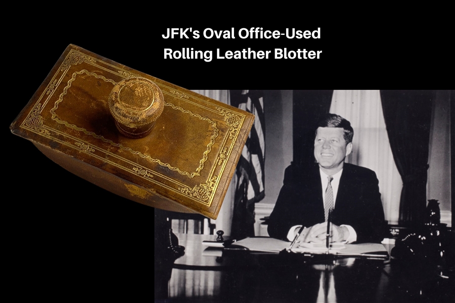 President John F. Kennedy’s White House Desk-Used Rolling Leather Blotter (Evelyn Lincoln Provenance Letter, Ex. Robert White Collection) 